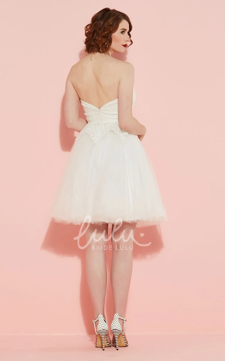 Tulle Strapless Wedding Dress with Lace Knee-Length A-Line