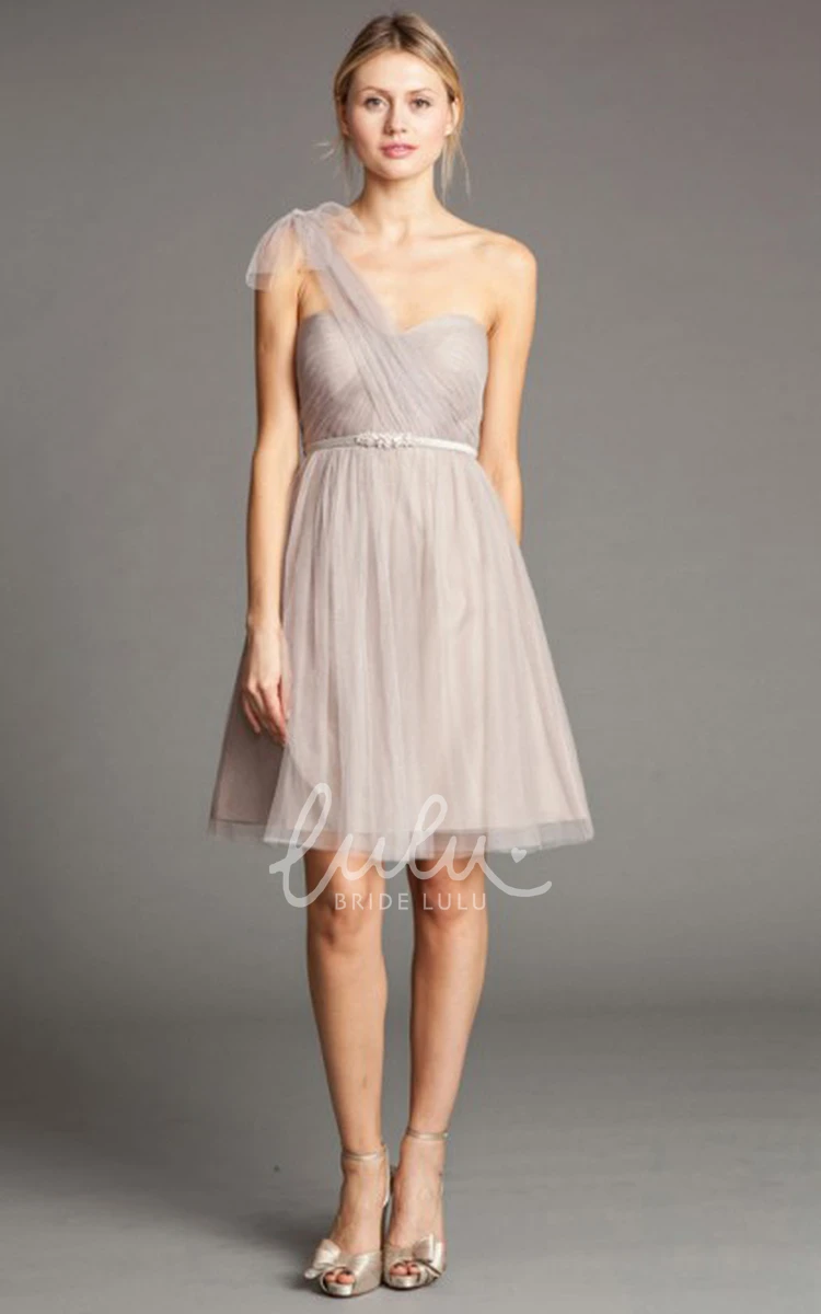 Halter Ruched Tulle Bridesmaid Dress with Broach Short Sleeveless