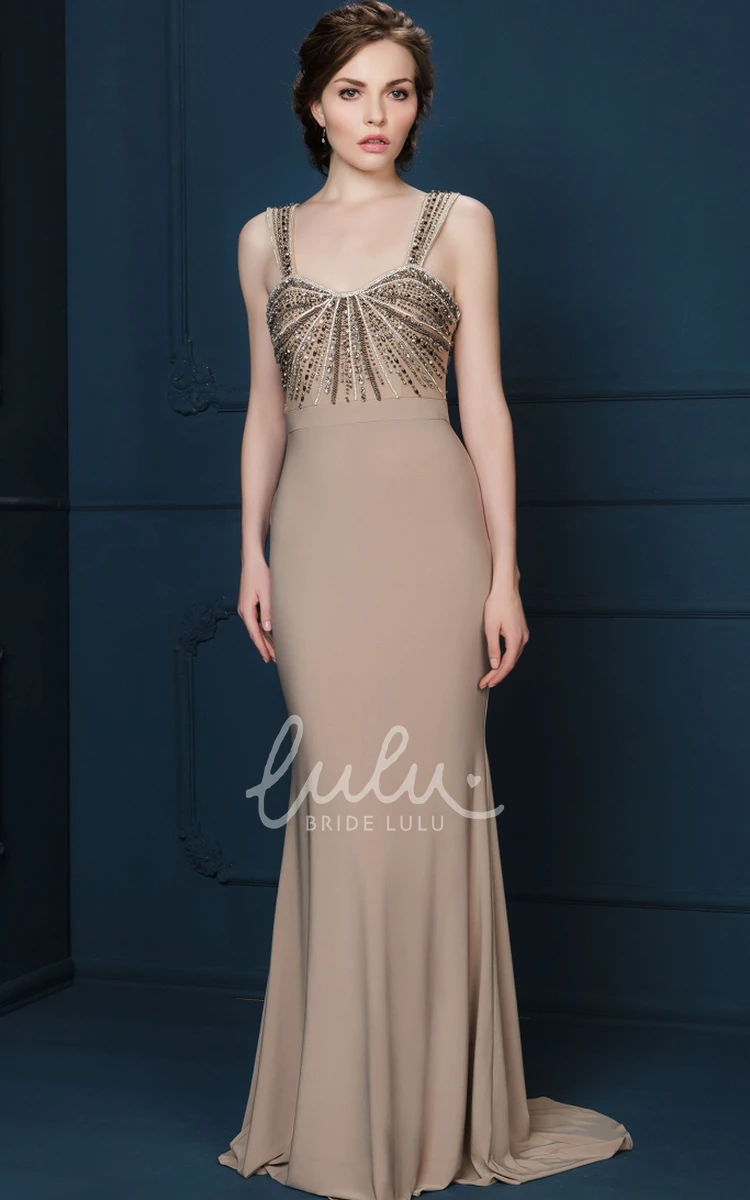 Beaded Sleeveless Floor-Length Sheath Evening Dress