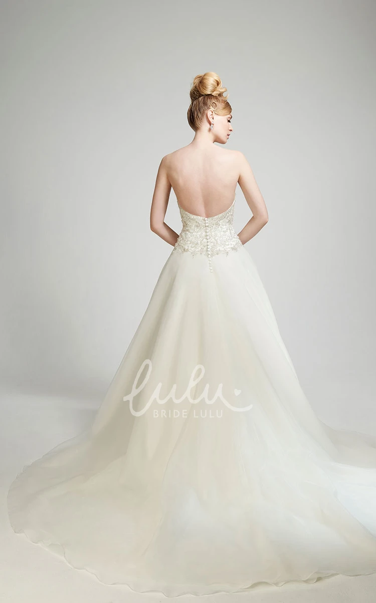 Beaded Sweetheart A-Line Wedding Dress with Chapel Train Sleeveless Backless Style