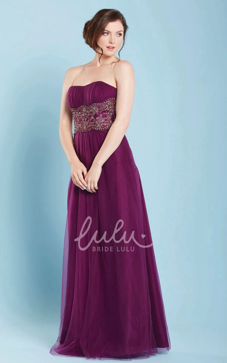 Tulle Jeweled Strapless Bridesmaid Dress with Ruching Flowy Bridesmaid Dress