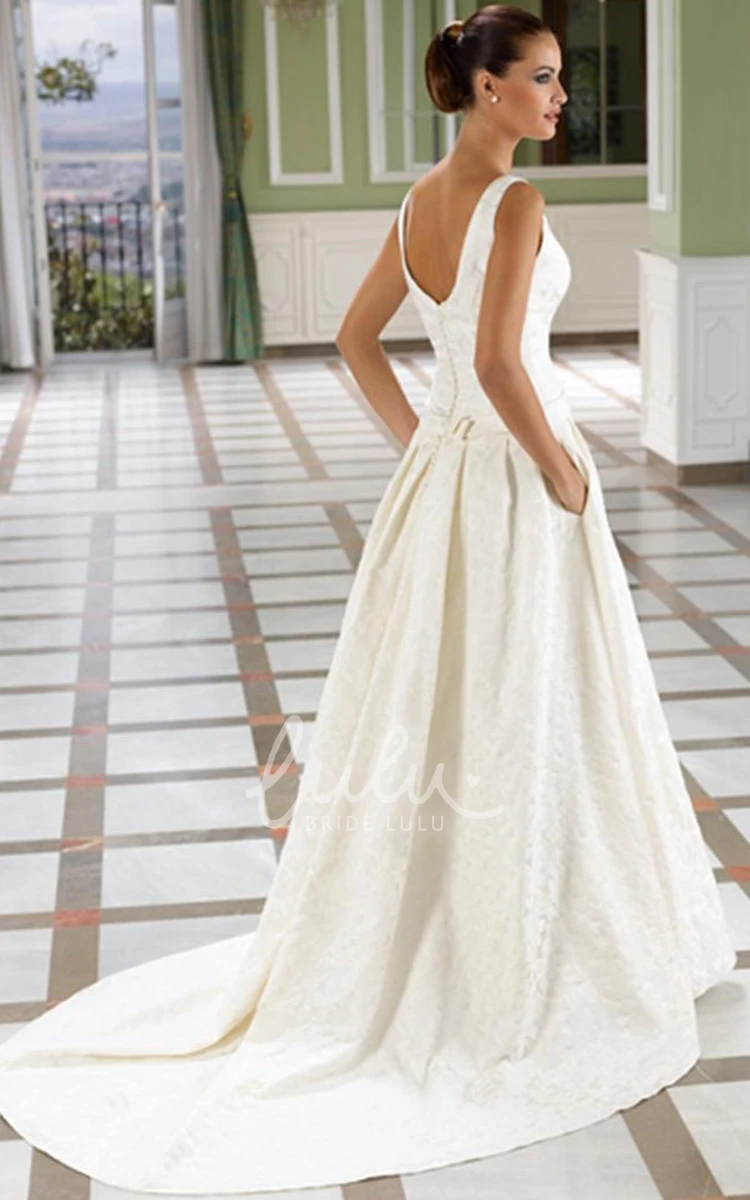 Maxi Bateau Lace Wedding Dress with Sleeveless A-Line Silhouette Bow and Low-V Back