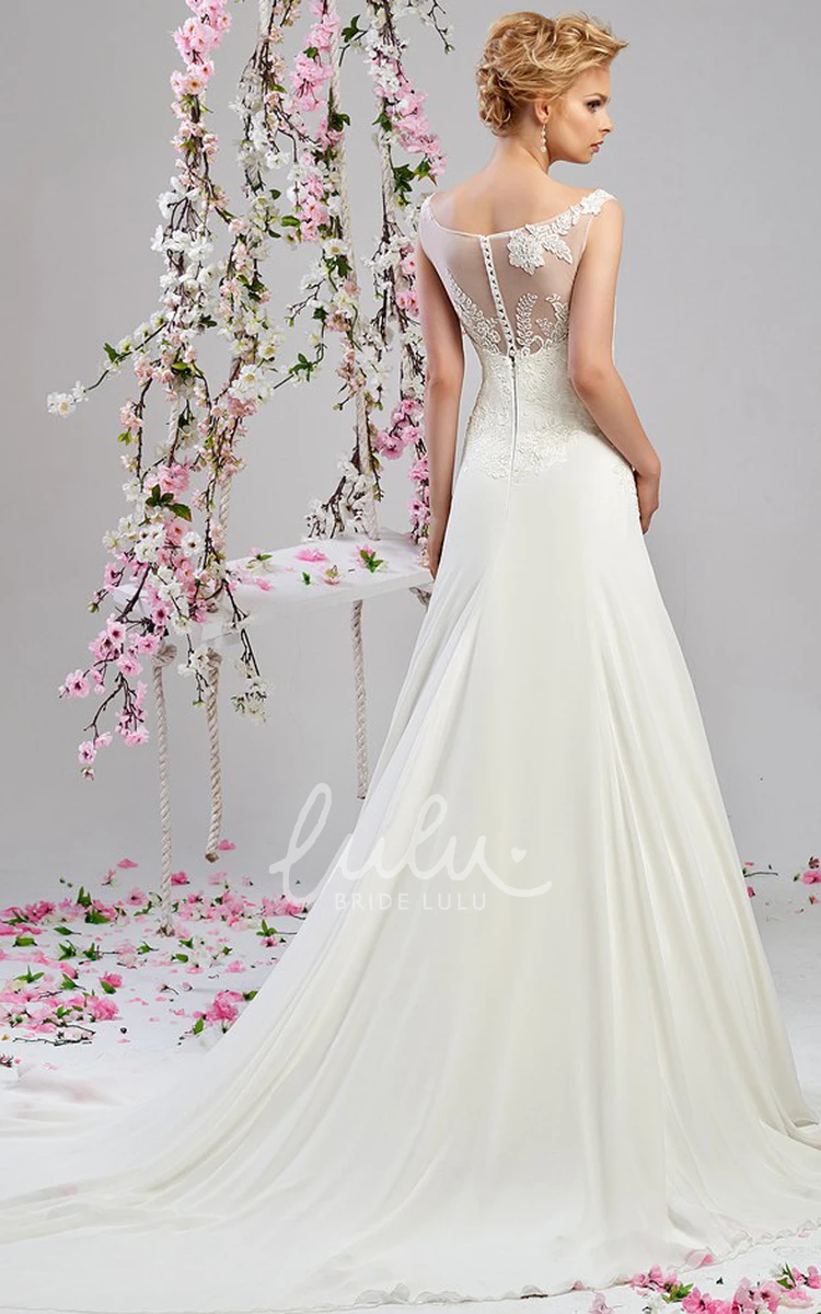 Sleeveless Appliqued Chiffon and Satin Wedding Dress A-Line Style