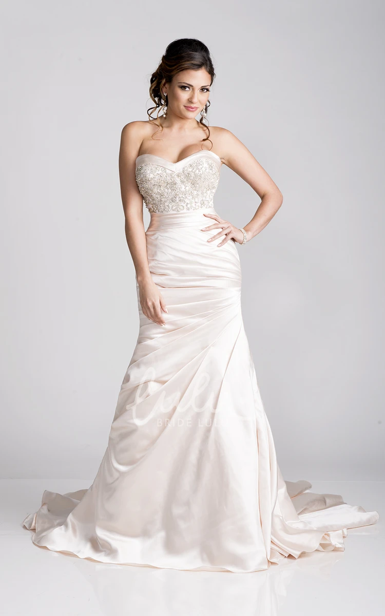 A-Line Satin Sweetheart Wedding Dress with Jeweled Bodice Classic Bridal Gown