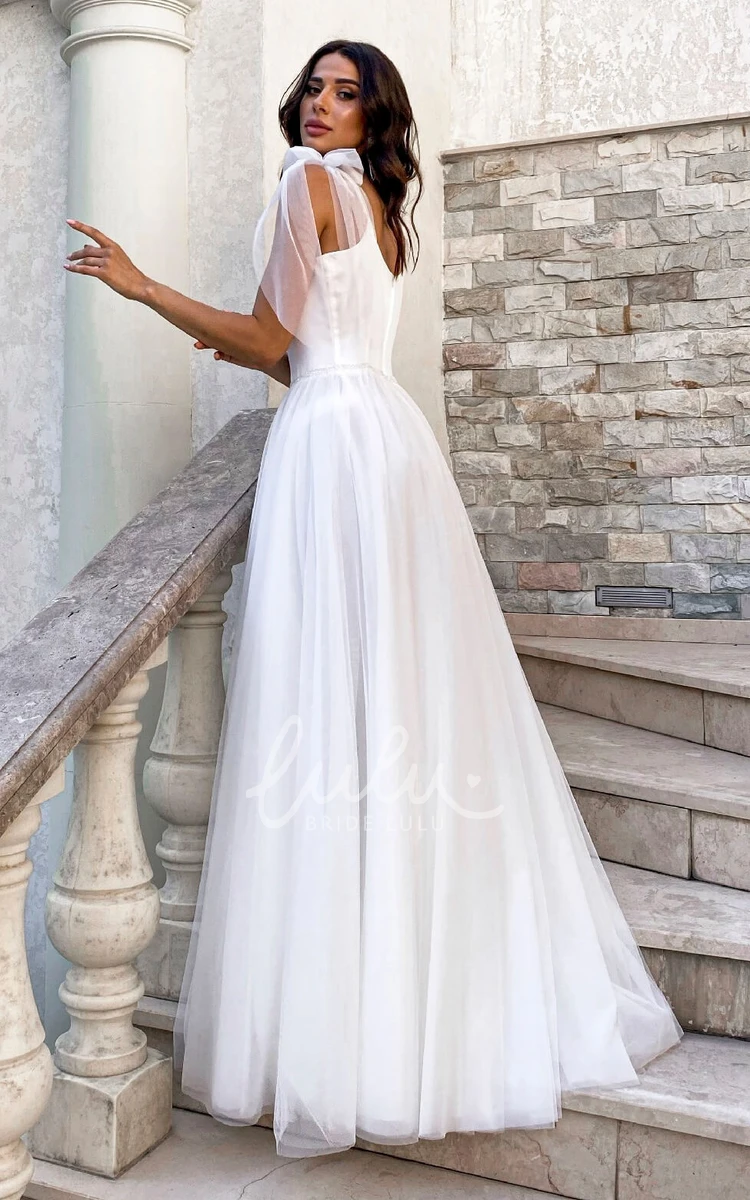 Simple and Cute Satin V-Neck Wedding Dress with Spaghetti Straps