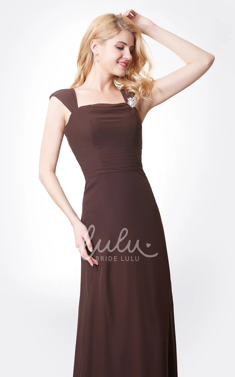 Crystal Detailed A-line Chiffon Bridesmaid Dress with Straps Long & Flowy