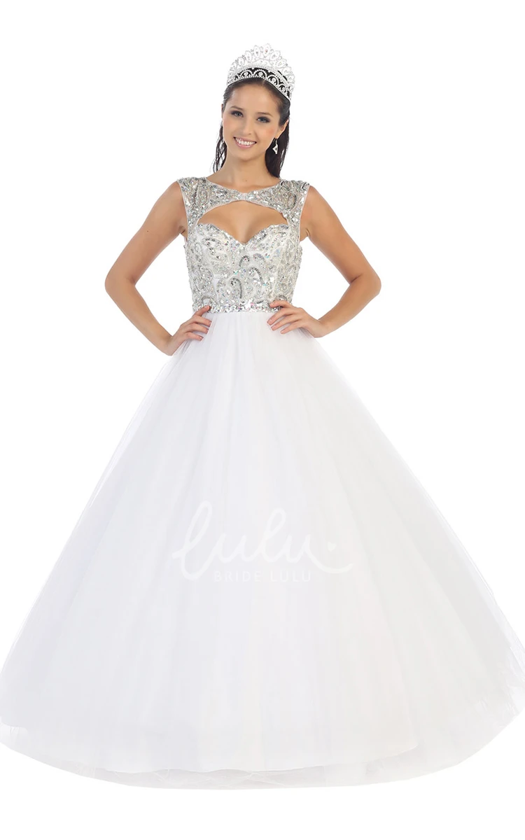 Scoop-Neck Tulle Satin Ball Gown with Crystal Detailing Prom Dress