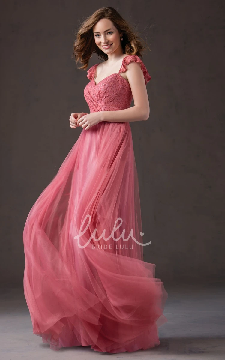 Cap-Sleeved Tulle Gown with Ruffles and Square Back Prom Dress