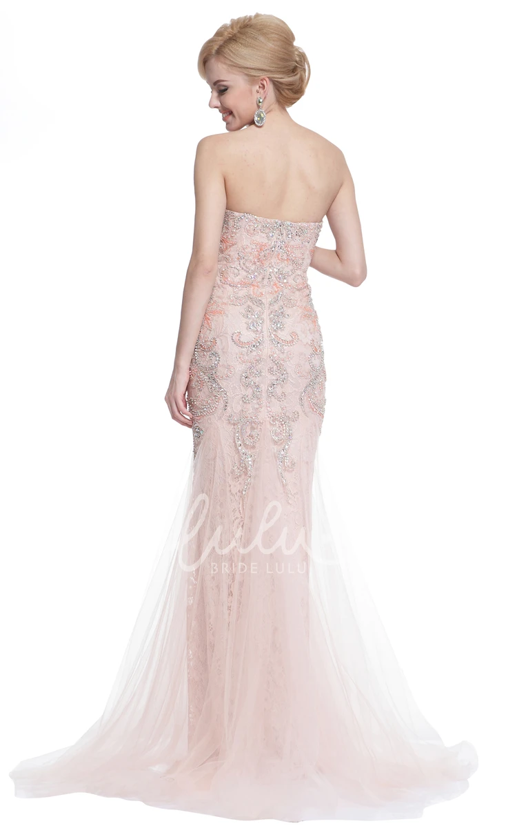 Sleeveless Sweetheart Sheath Tulle Lace Formal Dress with Beading