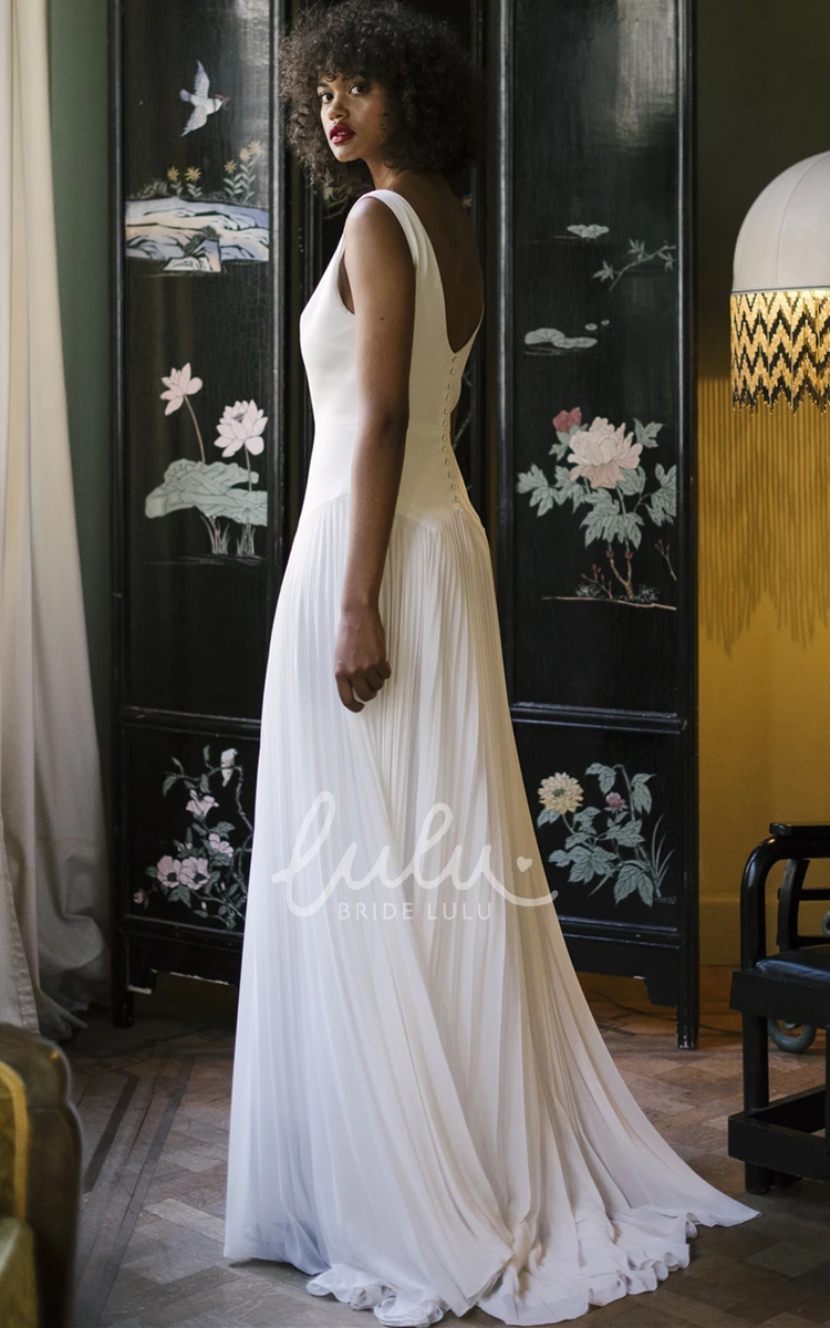 Gorgeous A Line Chiffon Wedding Dress with V-neck and Pleats Flowy Bridal Gown