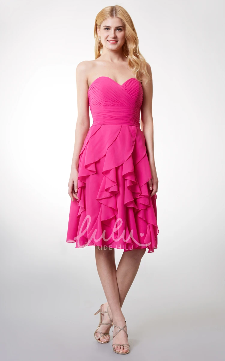 Ruffled Skirt Sweetheart Chiffon Dress Unique Bridesmaid Dress