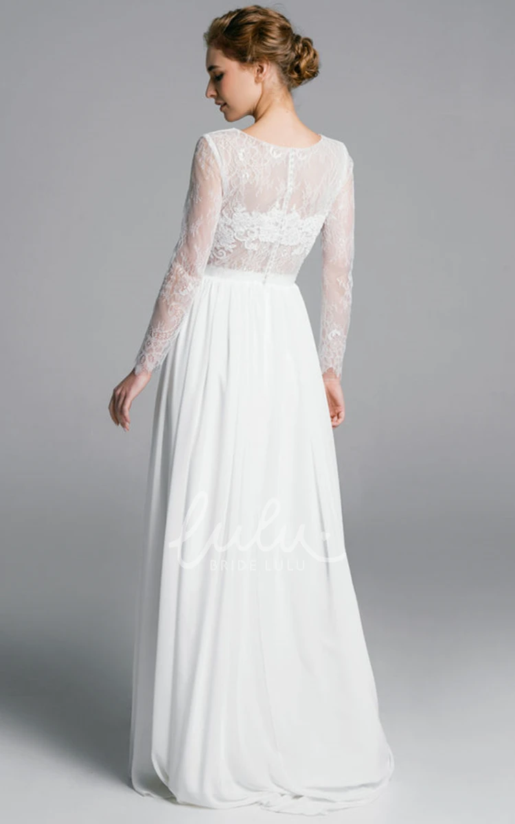 Modest Lace and Chiffon A Line Wedding Dress with Bateau Neckline and Ruching