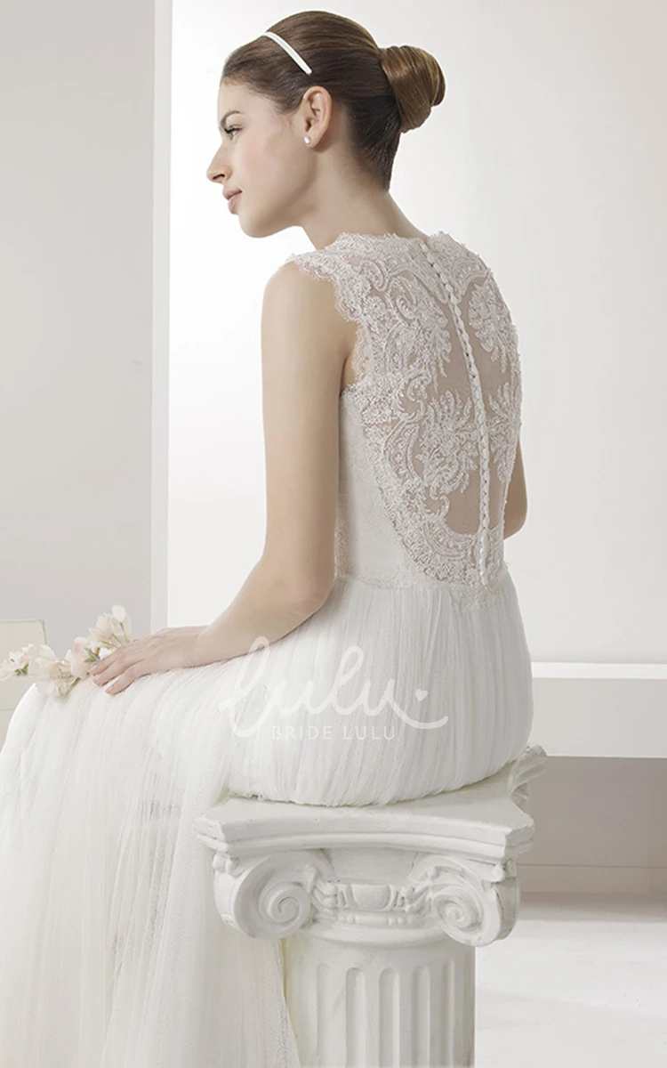 Lace Bodice Tulle Wedding Dress with High Neckline Elegant Bridal Gown