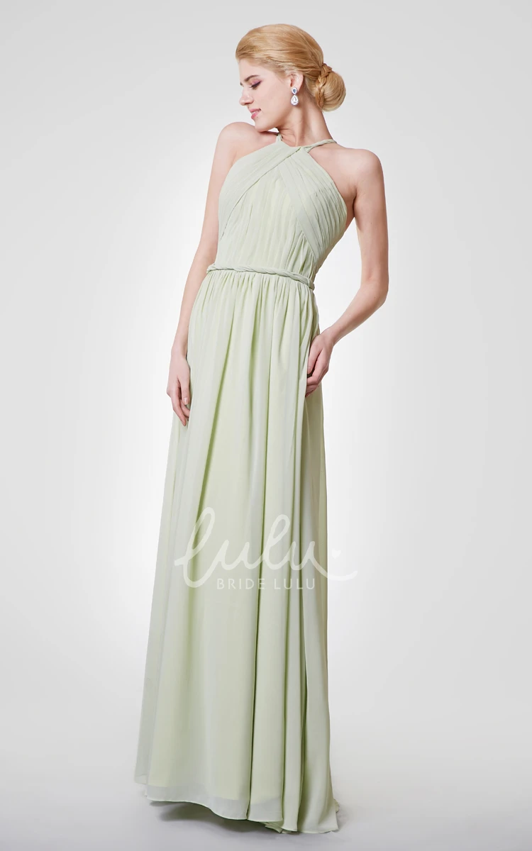 Chiffon Halter Prom Dress Sexy Back & Floor Length