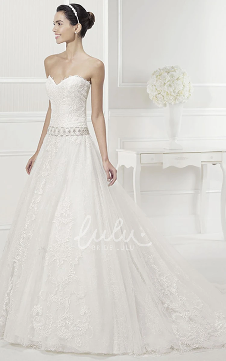 Lace Sweetheart Gown with Beaded Waist and Removable Jacket