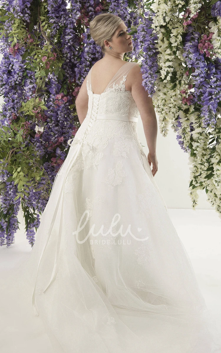 Illusion Lace A-Line Dress with Sleeveless Tulle and Unique Neckline