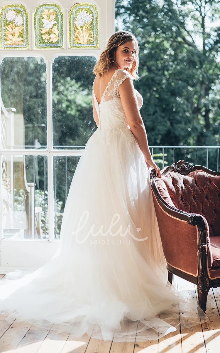 Tulle Low-V Back Wedding Dress with Waist Jewellery A-Line Long Scoop Neck
