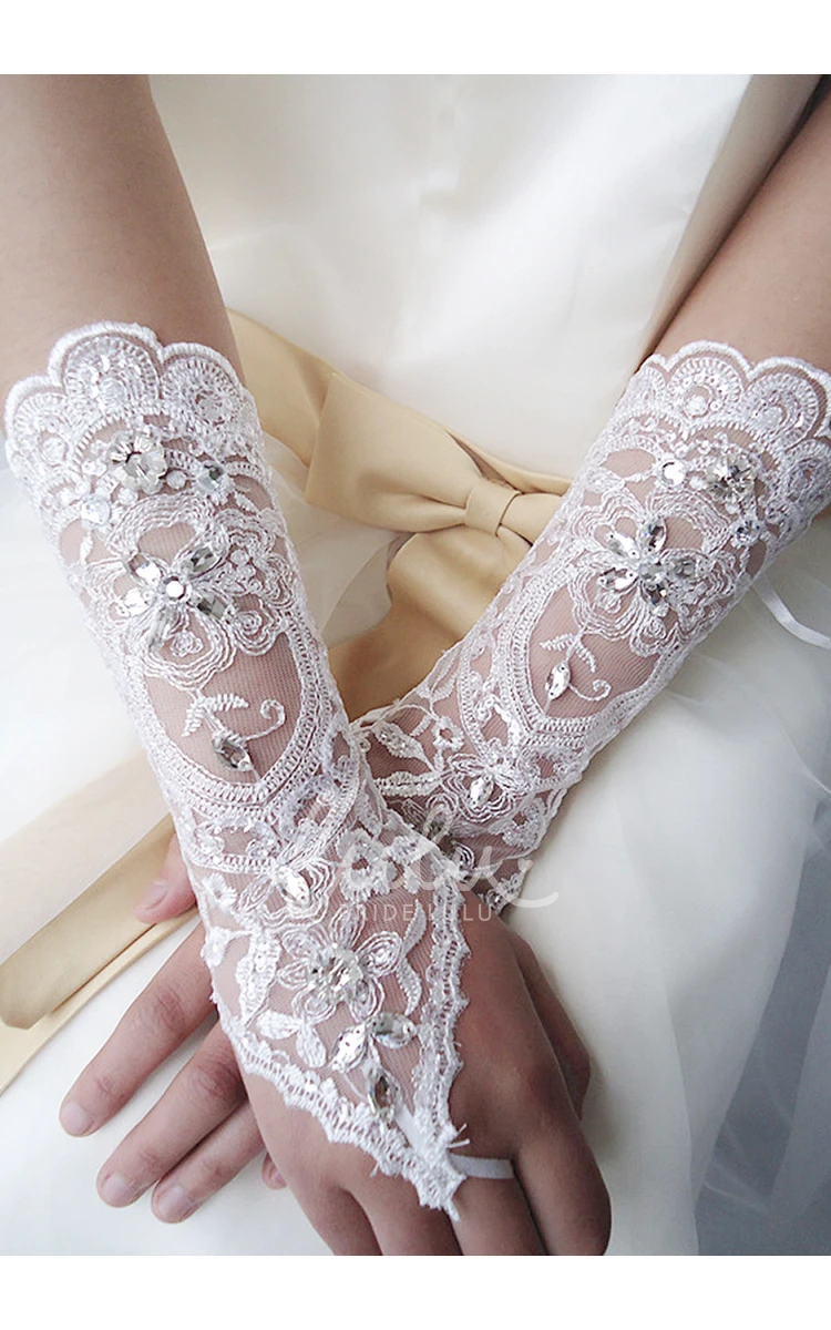 Lace Straps Wedding Dress Gloves White Long Length