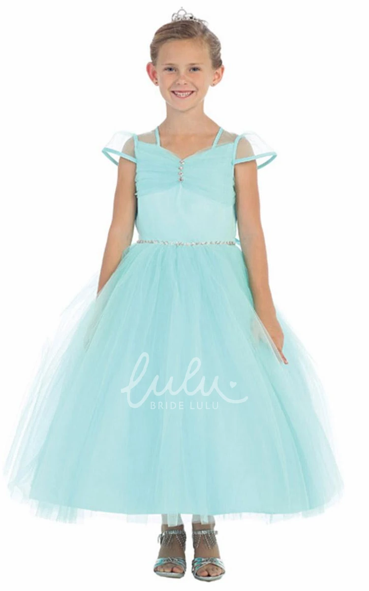 Ruched Tiered Tulle Flower Girl Dress Ankle-Length