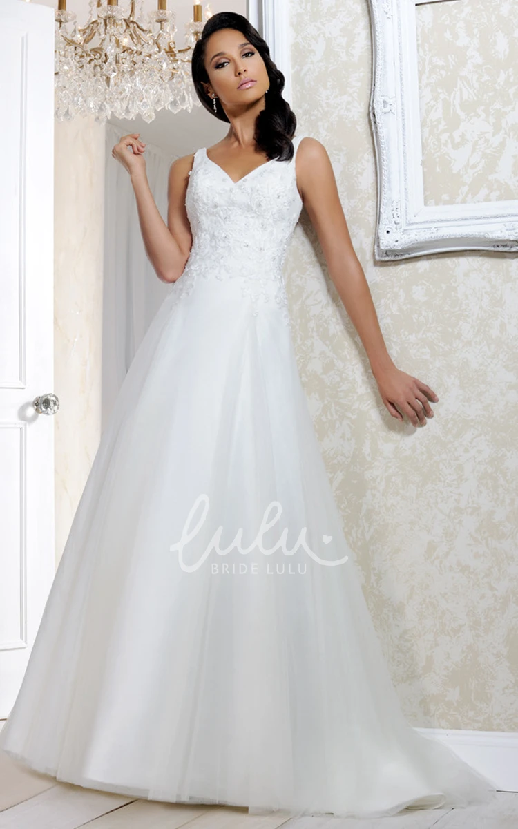 Tulle Appliqued Wedding Dress with V Back Floor-Length Sweetheart