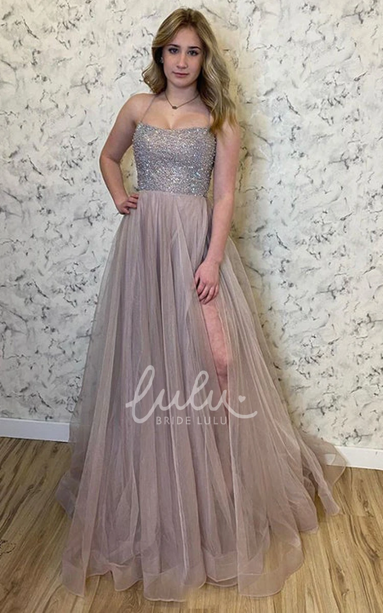 Ethereal A Line Tulle Prom Dress with Split Front Women's Prom Dress 2024