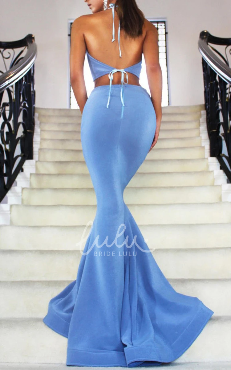 Satin Two Piece Prom Dress with Ruffles Simple and Strappy Open Back