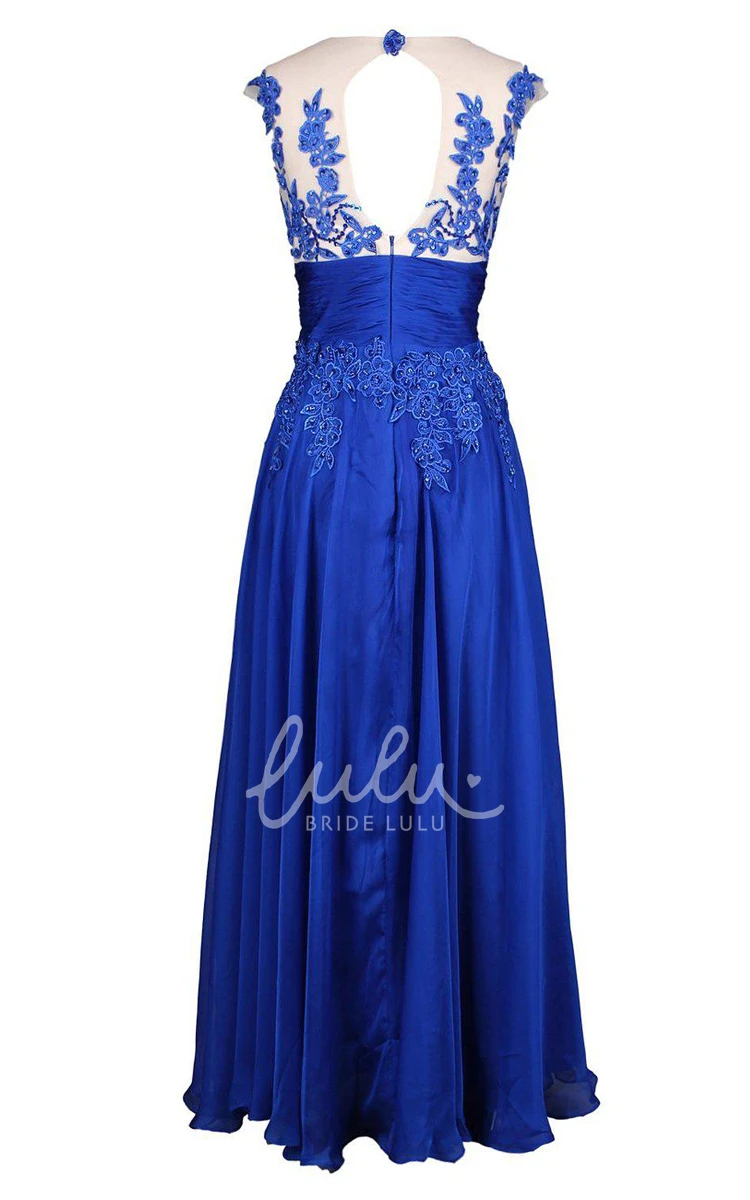 A-line Gown Cap-sleeved Appliques Keyhole Bridesmaid Dress