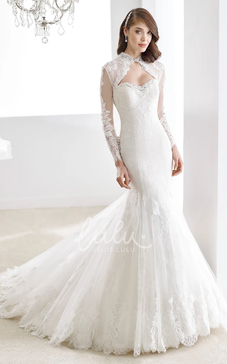 Lace Sheath Wedding Dress with Keyhole Bust and Mermaid Style Long Sleeve