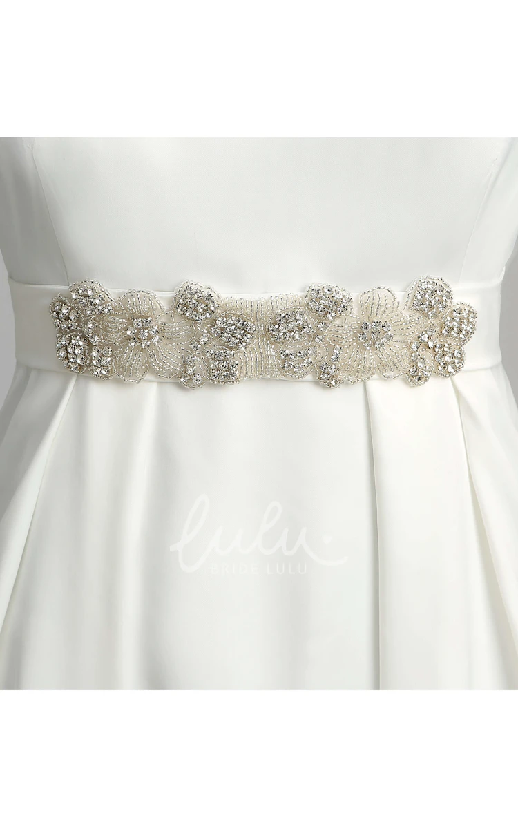 Satin A-Line Wedding Dress with Floor-Length Beading and Pleats