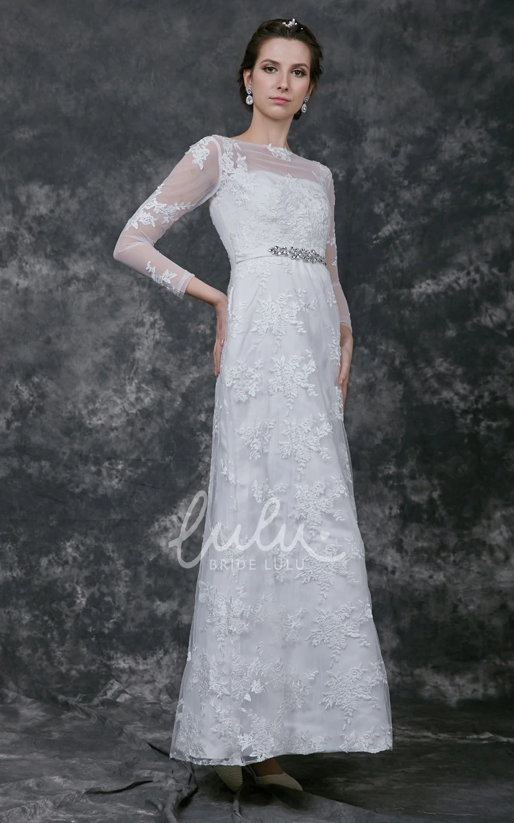 Crystal Detailed Sheer Sleeve Lace Dress