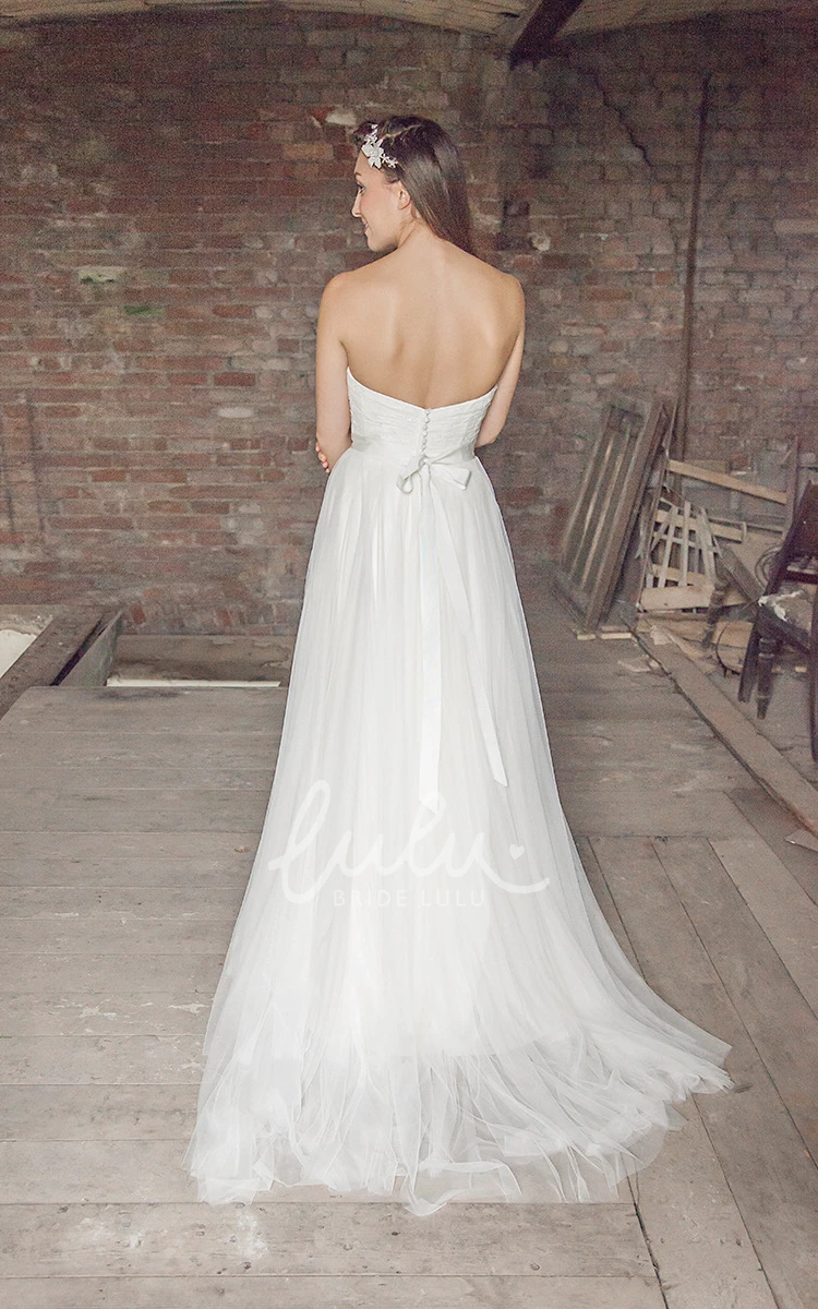 Criss-Cross Tulle Wedding Dress with Sweetheart Neckline and Sweep Train Romantic Wedding Dress