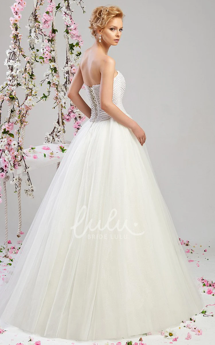 Sweetheart Beaded Tulle Wedding Dress Ball Gown Floor-Length