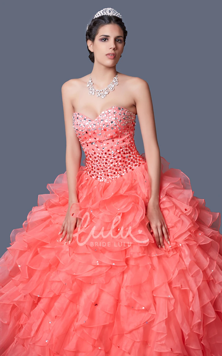 Organza Ruffle Beaded Quincenera Dress