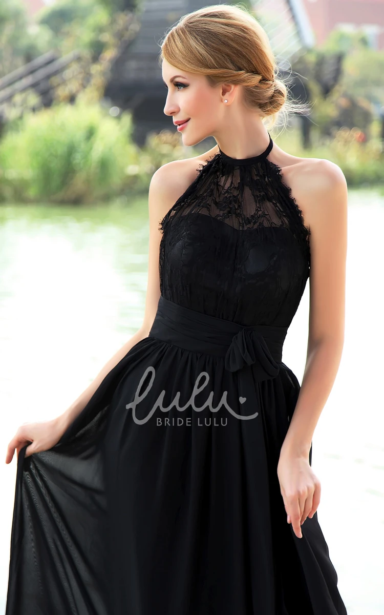 Halter Chiffon Floor-Length Dress with High Neck for Formals