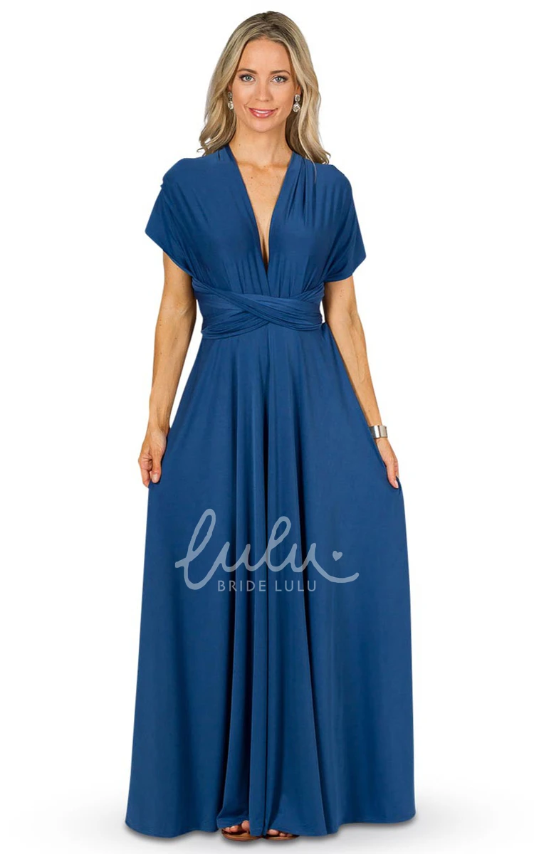 V-Neck Chiffon Bridesmaid Dress with Bow A-Line Floor-Length Pleated