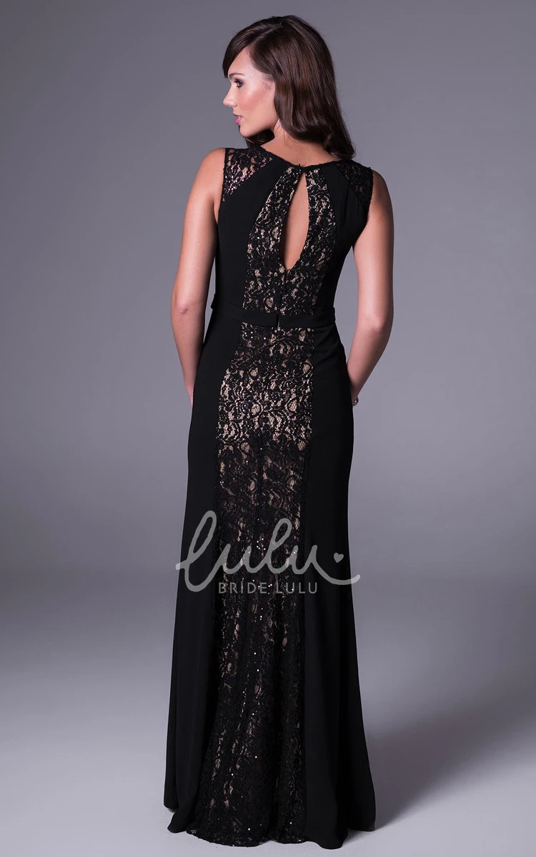 Scoop-Neck Lace Prom Dress Sleeveless Sheath Floor-Length Dress