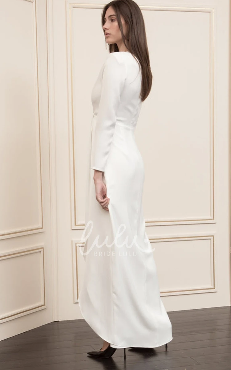 V-Neck Charmeuse Long Sleeve Evening Dress Modern Elegance