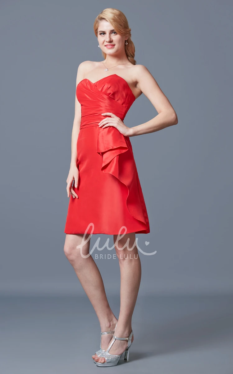 Strapless Sweetheart Satin Bridesmaid Dress With Ruffles Short & Sleeveless