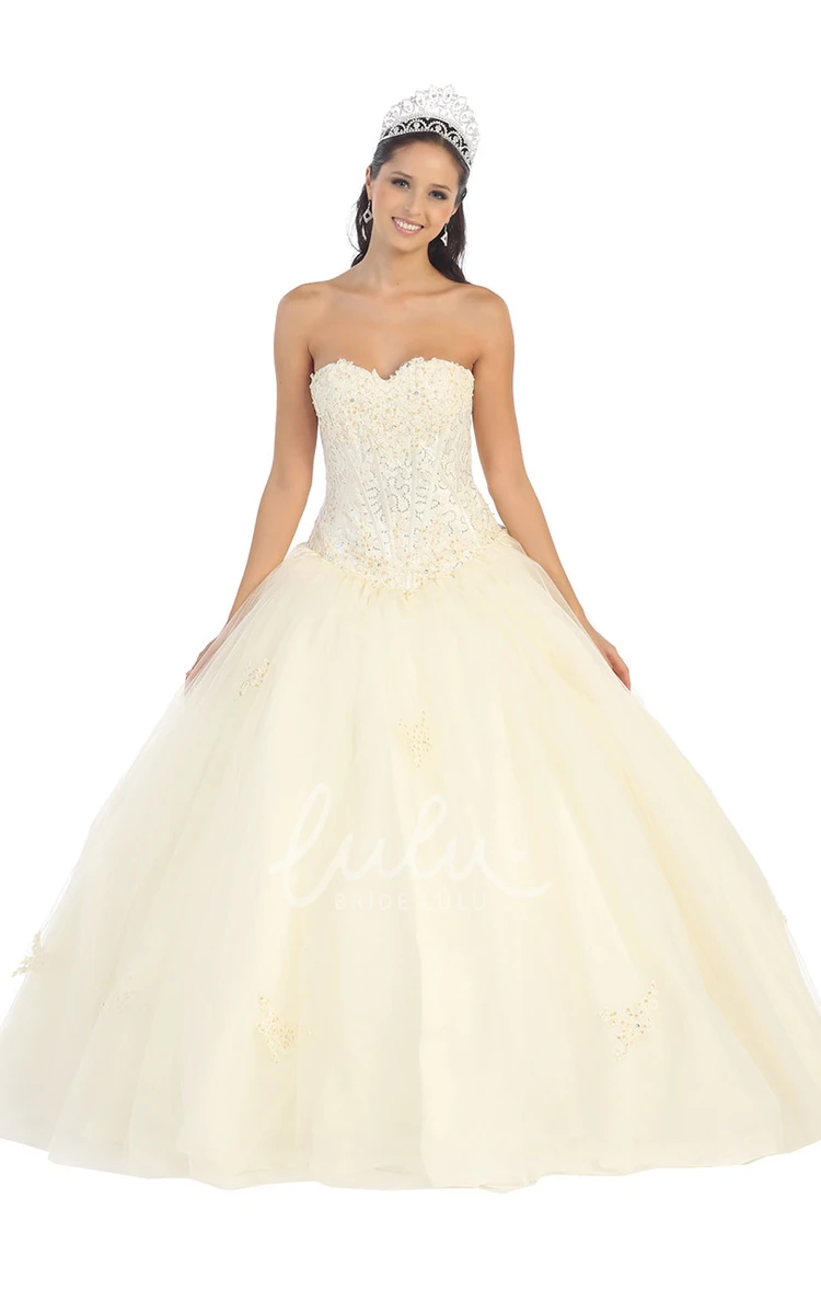 Appliqued Sleeveless Sweetheart Ball Gown Dress with Sequins