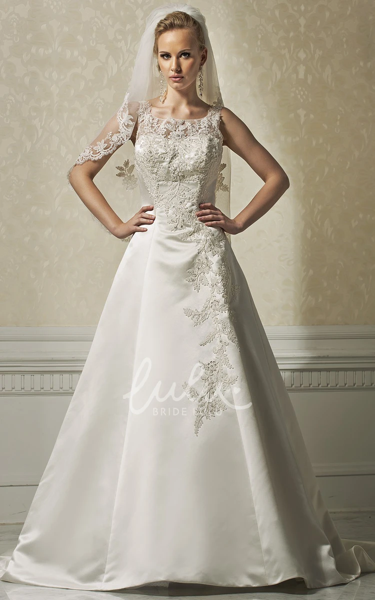 Sleeveless Satin A-Line Wedding Dress with Bateau Neck Timeless Wedding Dress