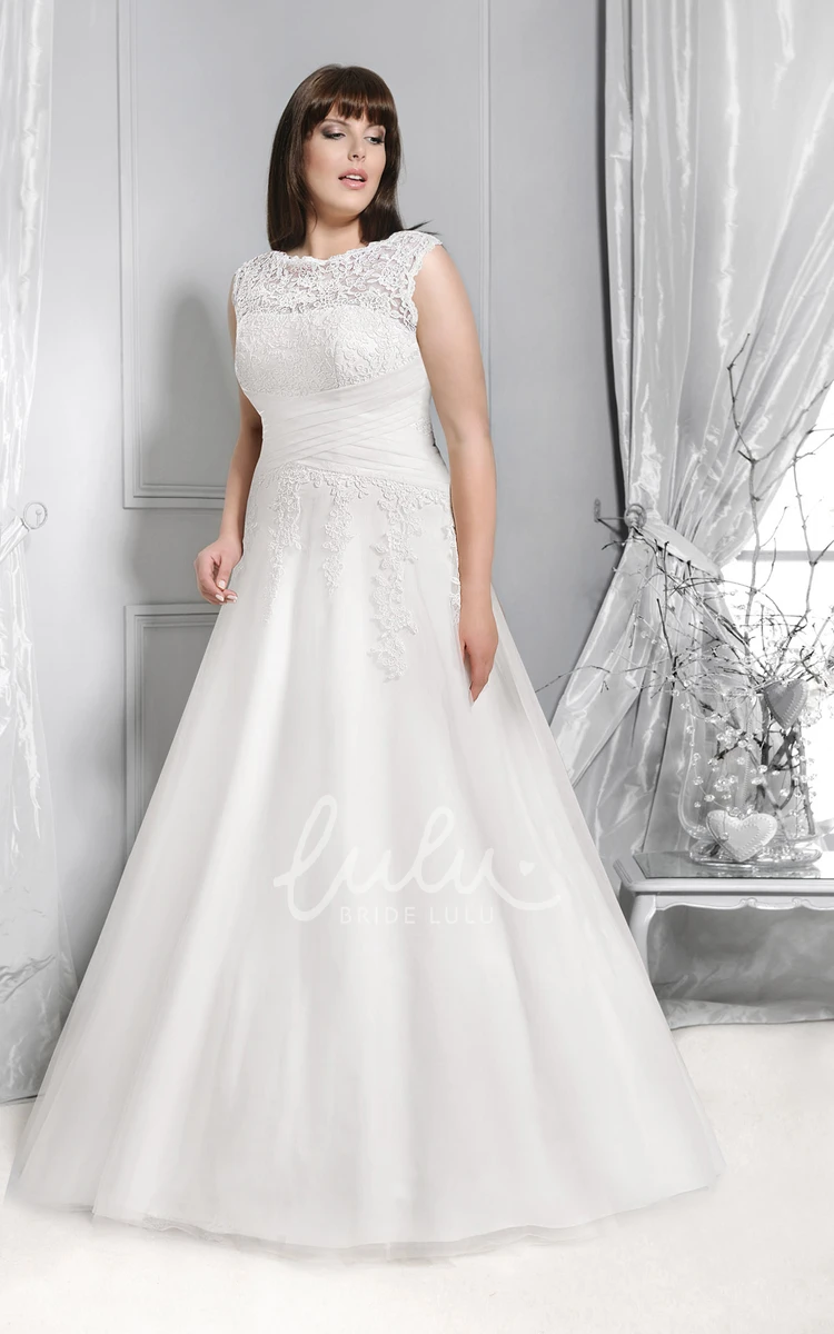 Ruched Waist A-Line Lace Wedding Dress with High Neckline