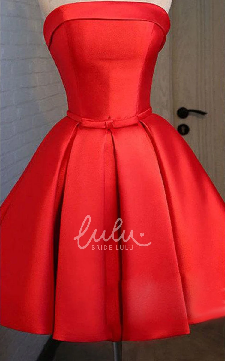 Pleated Strapless Red Prom Dress Short and Classy