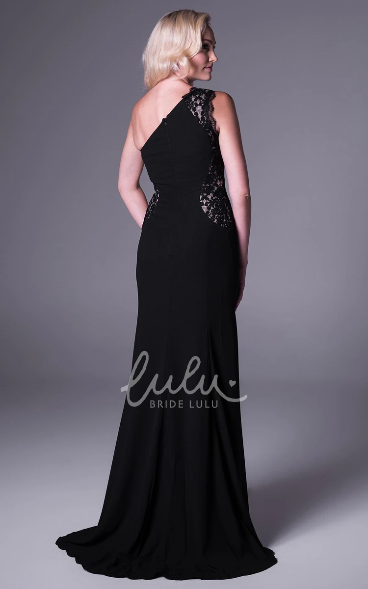 One-Shoulder Lace Chiffon Prom Dress with Sweep Train Elegant Long Prom Dress