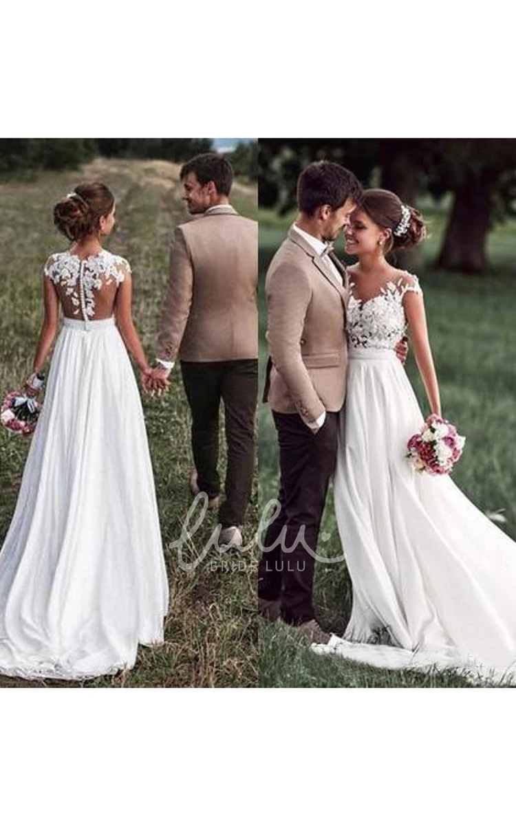 Chiffon A-Line Wedding Dress with Jewel Neckline and Button Closure