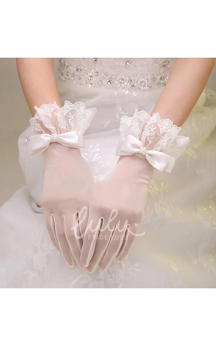 Elastic Bow Lace Short Gloves Prom Dress Accessory