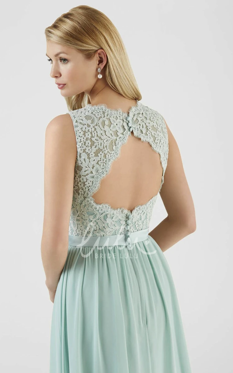 Lace Floor-Length Sleeveless Bridesmaid Dress with Chiffon Elegant and Classy