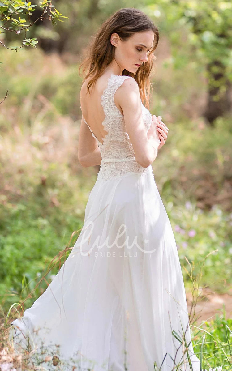 Chiffon Sheath Wedding Dress with Lace Romantic Bridal Gown