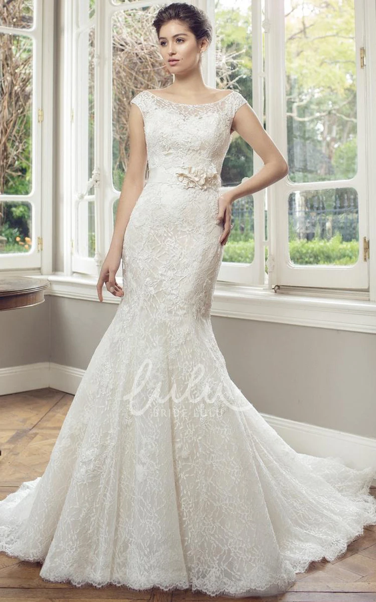 Illusion Cap-Sleeve Lace Wedding Dress Mermaid Scoop-Neck Style