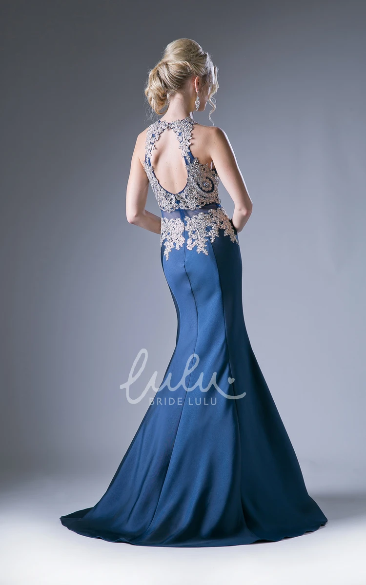 Long Sleeveless Backless Formal Dress with Appliques and Beading