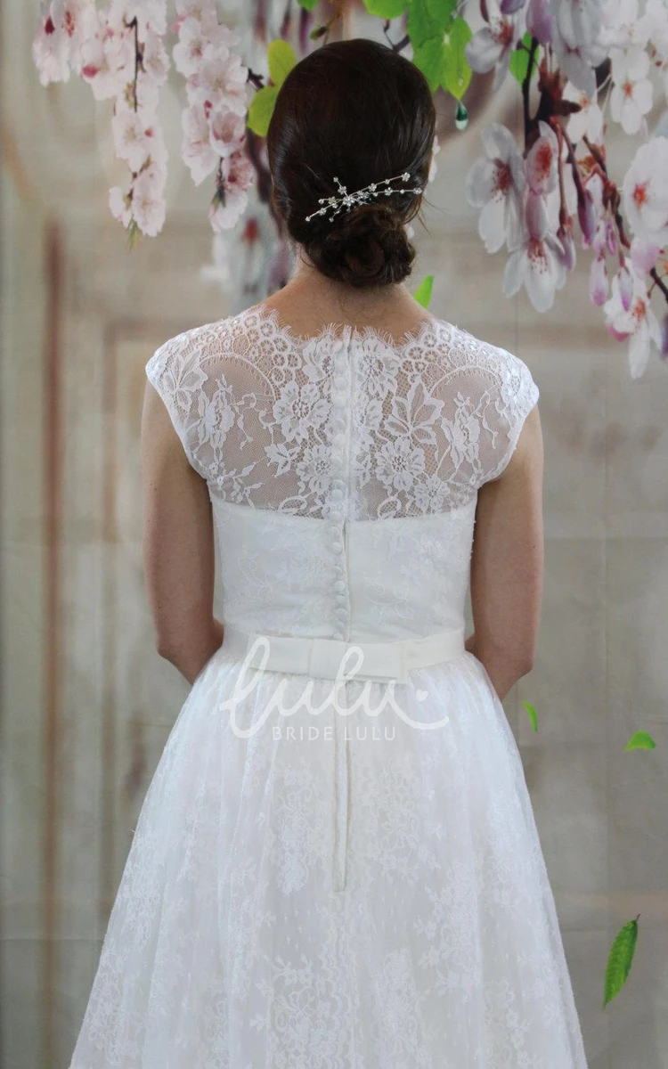 A-Line Lace Wedding Dress with Court Train and High Neckline